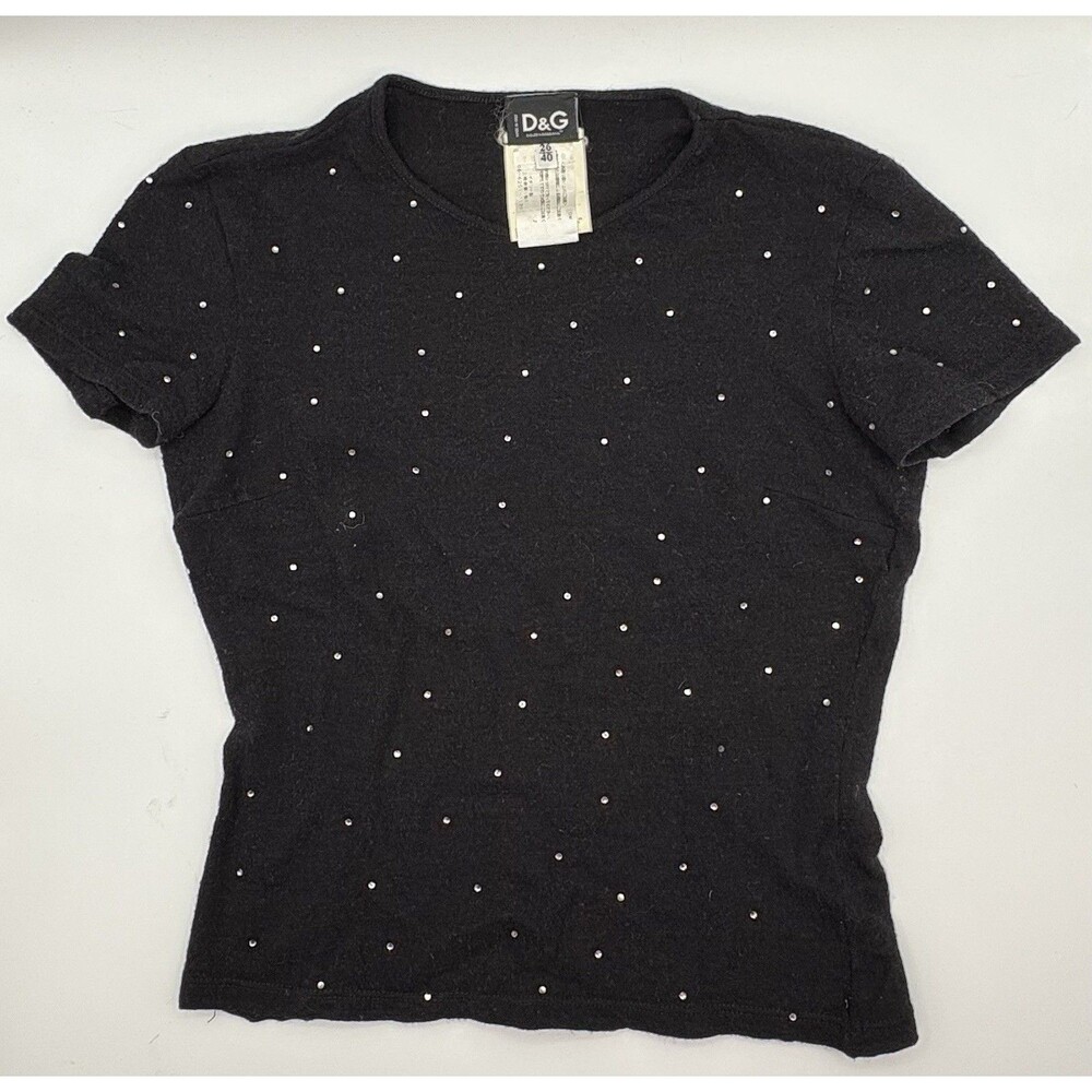 Dolce & Gabbana Black Baby Tee w/ All Over Rhinestones Vintage Y2K D&G Sz S